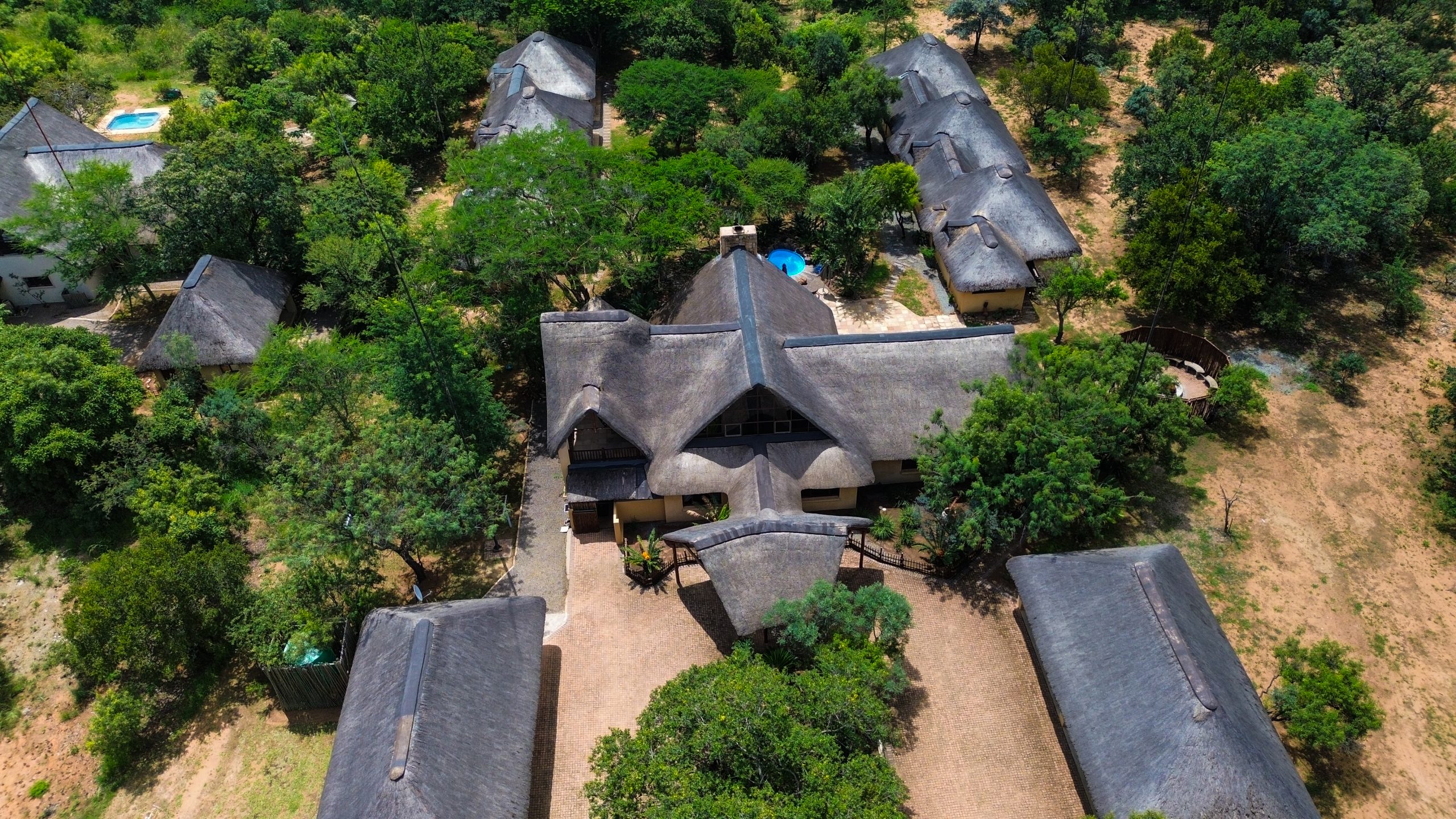 Arial view of golferslodge 167 with acacia trees and bush all around